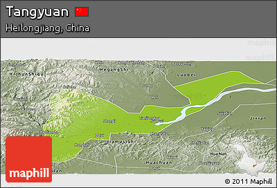Physical Panoramic Map of Tangyuan, semi-desaturated