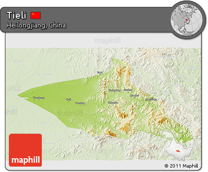Physical 3D Map of Tieli, lighten