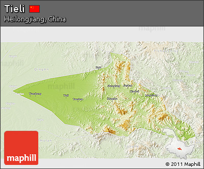 Physical 3D Map of Tieli, lighten