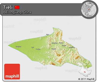 Physical 3D Map of Tieli, single color outside