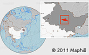 Gray Location Map of Tieli, highlighted country, highlighted parent region, hill shading