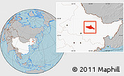 Gray Location Map of Tieli, highlighted country, hill shading
