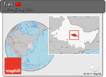 Gray Location Map of Tieli, highlighted parent region