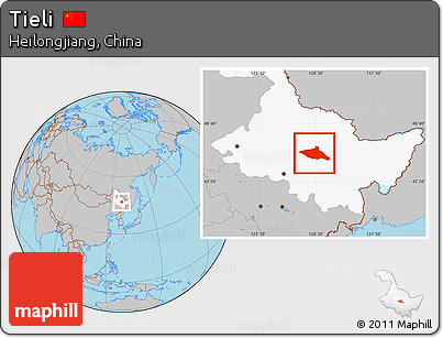 Gray Location Map of Tieli, highlighted parent region