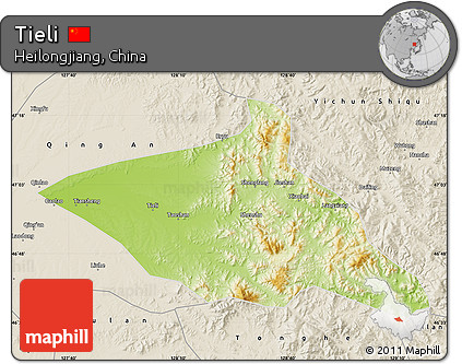 Physical Map of Tieli, shaded relief outside