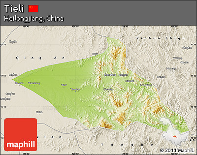 Physical Map of Tieli, shaded relief outside