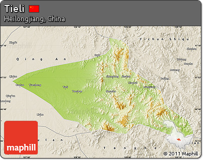 Physical Map of Tieli, shaded relief outside