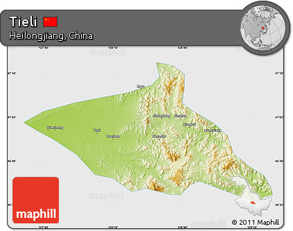 Physical Map of Tieli, single color outside