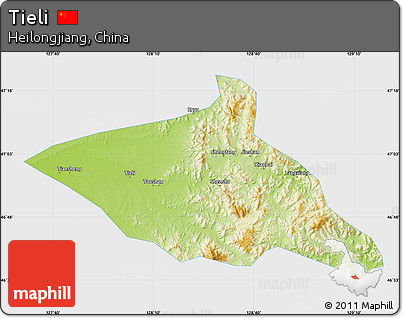 Physical Map of Tieli, single color outside