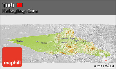 Physical Panoramic Map of Tieli, lighten, desaturated