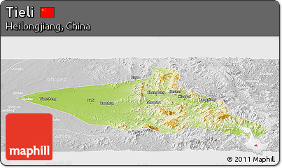 Physical Panoramic Map of Tieli, lighten, desaturated