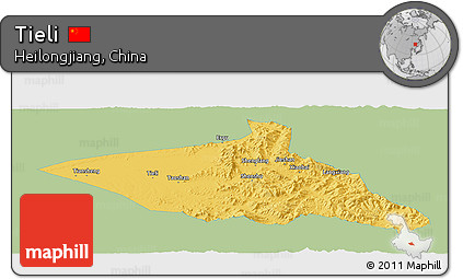 Savanna Style Panoramic Map of Tieli, single color outside