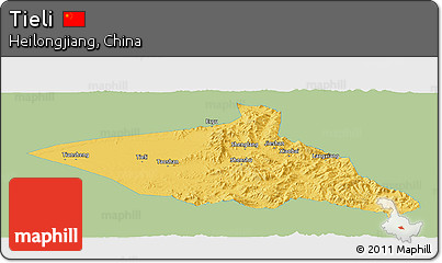 Savanna Style Panoramic Map of Tieli, single color outside