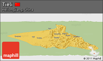 Savanna Style Panoramic Map of Tieli, single color outside
