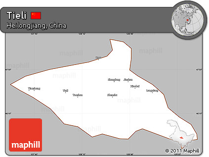 Gray Simple Map of Tieli, cropped outside