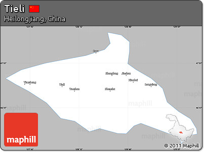 Gray Simple Map of Tieli, single color outside