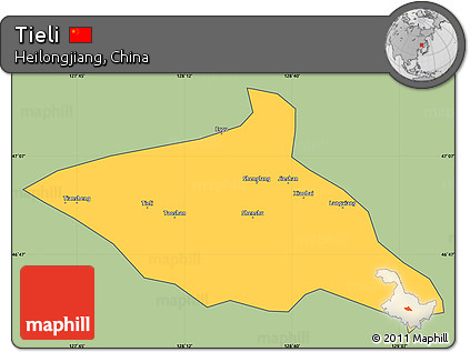 Savanna Style Simple Map of Tieli, cropped outside