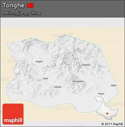 Classic Style 3D Map of Tonghe, single color outside