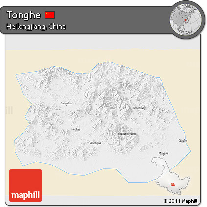 Classic Style 3D Map of Tonghe, single color outside