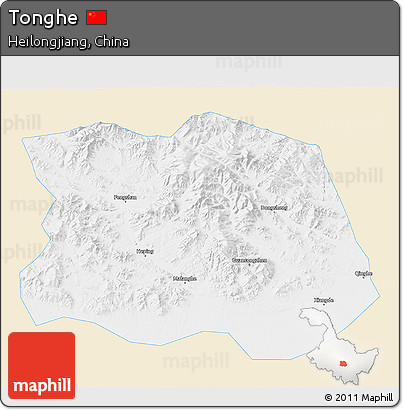 Classic Style 3D Map of Tonghe, single color outside