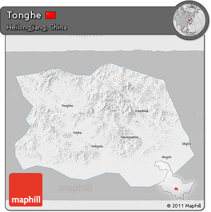 Gray 3D Map of Tonghe, single color outside