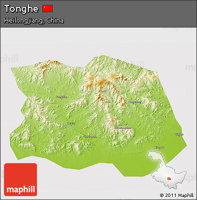 Physical 3D Map of Tonghe, cropped outside