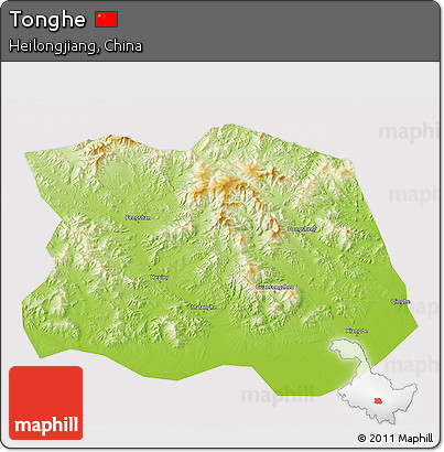 Physical 3D Map of Tonghe, cropped outside
