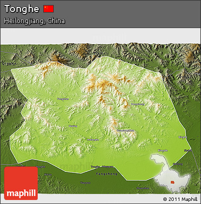 Physical 3D Map of Tonghe, darken