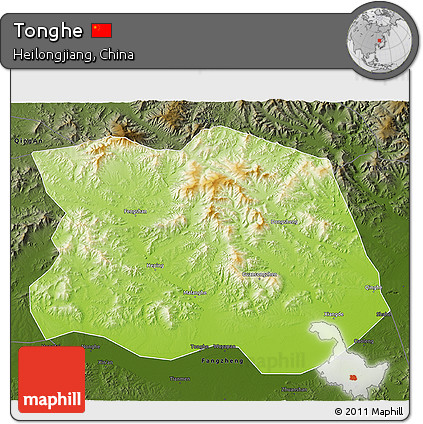 Physical 3D Map of Tonghe, darken