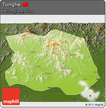 Physical 3D Map of Tonghe, darken