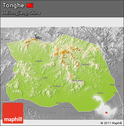 Physical 3D Map of Tonghe, desaturated