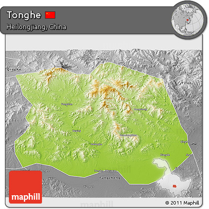 Physical 3D Map of Tonghe, desaturated