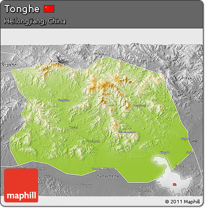 Physical 3D Map of Tonghe, desaturated