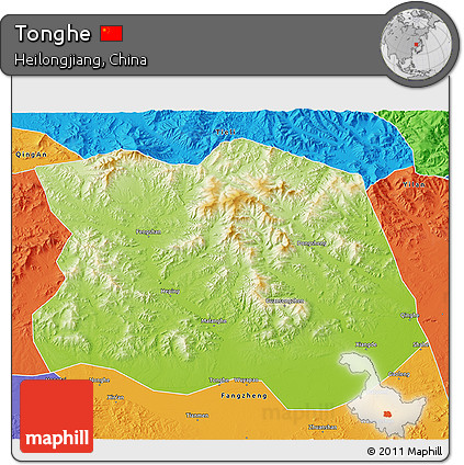 Physical 3D Map of Tonghe, political outside