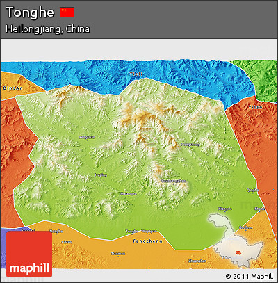 Physical 3D Map of Tonghe, political outside