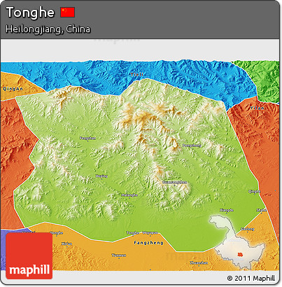 Physical 3D Map of Tonghe, political outside