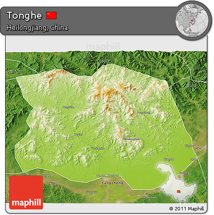 Physical 3D Map of Tonghe, satellite outside