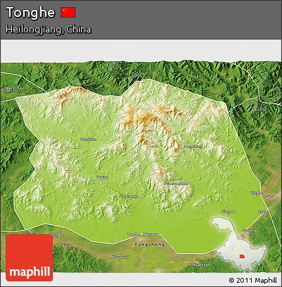 Physical 3D Map of Tonghe, satellite outside