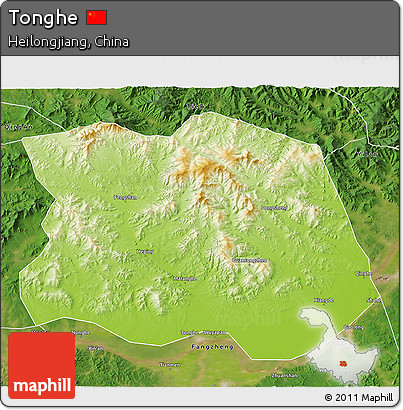 Physical 3D Map of Tonghe, satellite outside