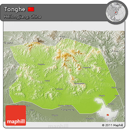 Physical 3D Map of Tonghe, semi-desaturated