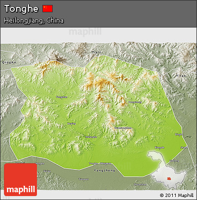 Physical 3D Map of Tonghe, semi-desaturated