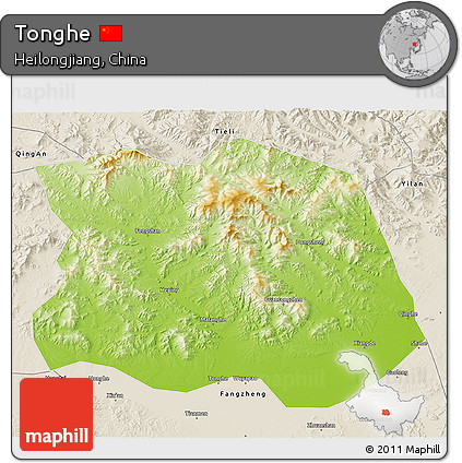 Physical 3D Map of Tonghe, shaded relief outside