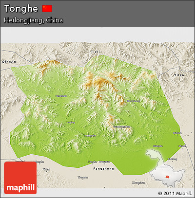 Physical 3D Map of Tonghe, shaded relief outside