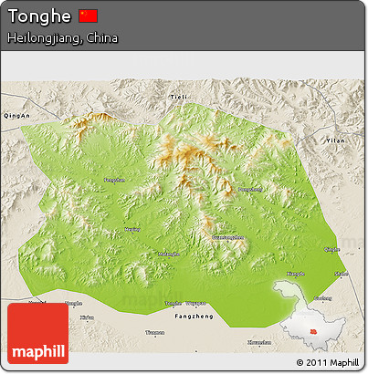 Physical 3D Map of Tonghe, shaded relief outside