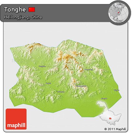 Physical 3D Map of Tonghe, single color outside
