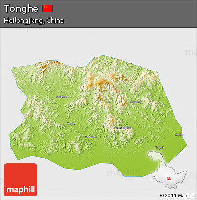 Physical 3D Map of Tonghe, single color outside