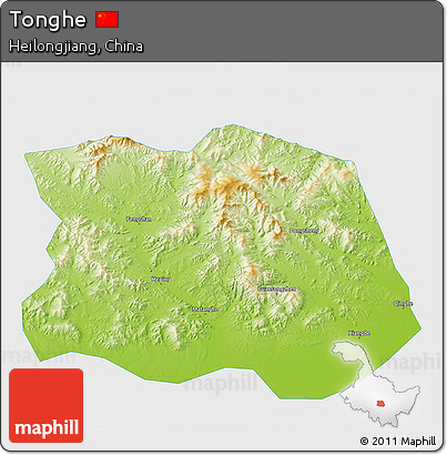 Physical 3D Map of Tonghe, single color outside