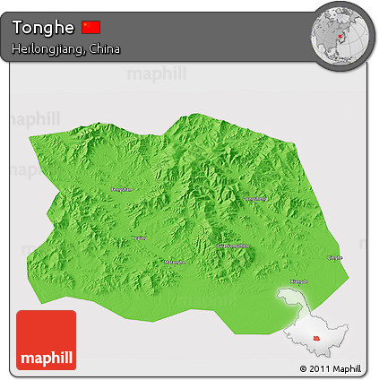 Political 3D Map of Tonghe, cropped outside