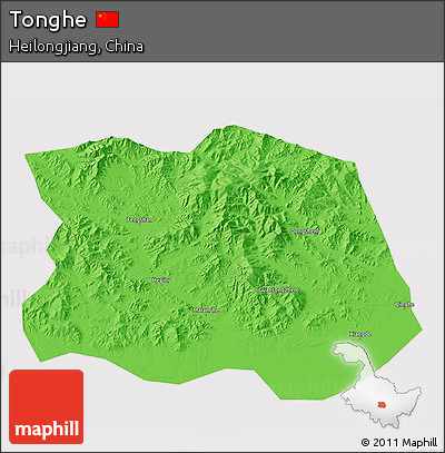 Political 3D Map of Tonghe, cropped outside