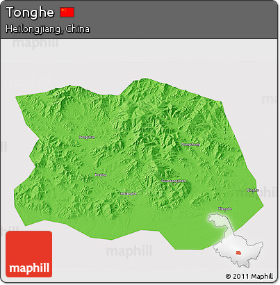 Political 3D Map of Tonghe, cropped outside